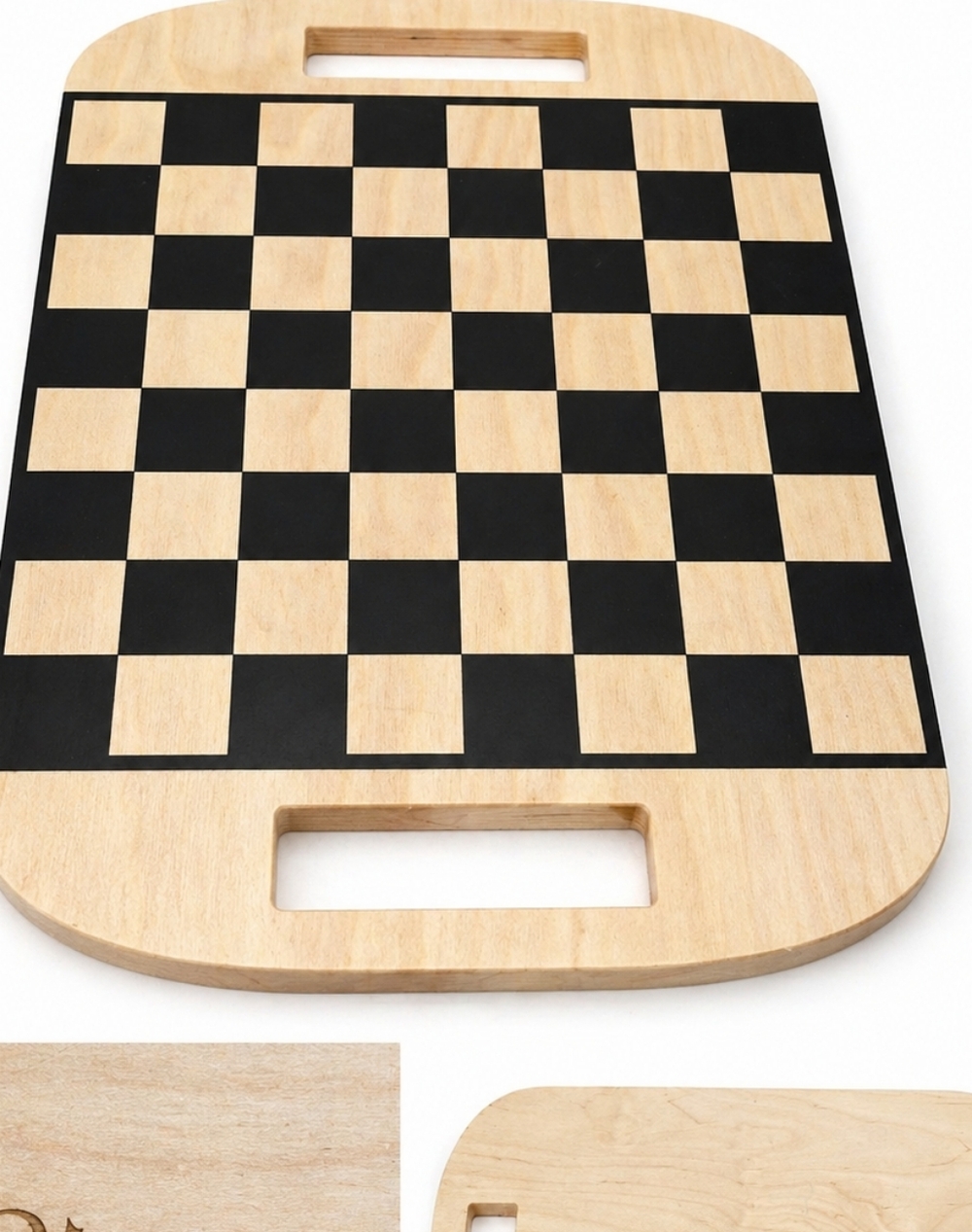 Wooden Chess & Checkers Board - Natural and Black